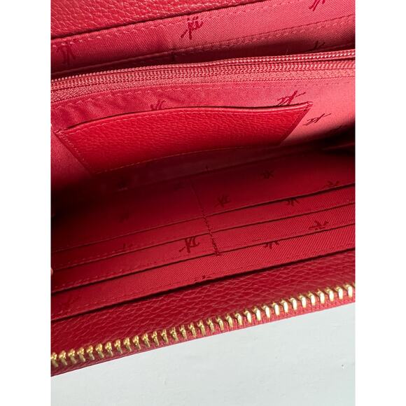 Kenneth Cole NY Dark Red Pebble Leather Zip Around Clutch Wallet Wristlet - Picture 11 of 12